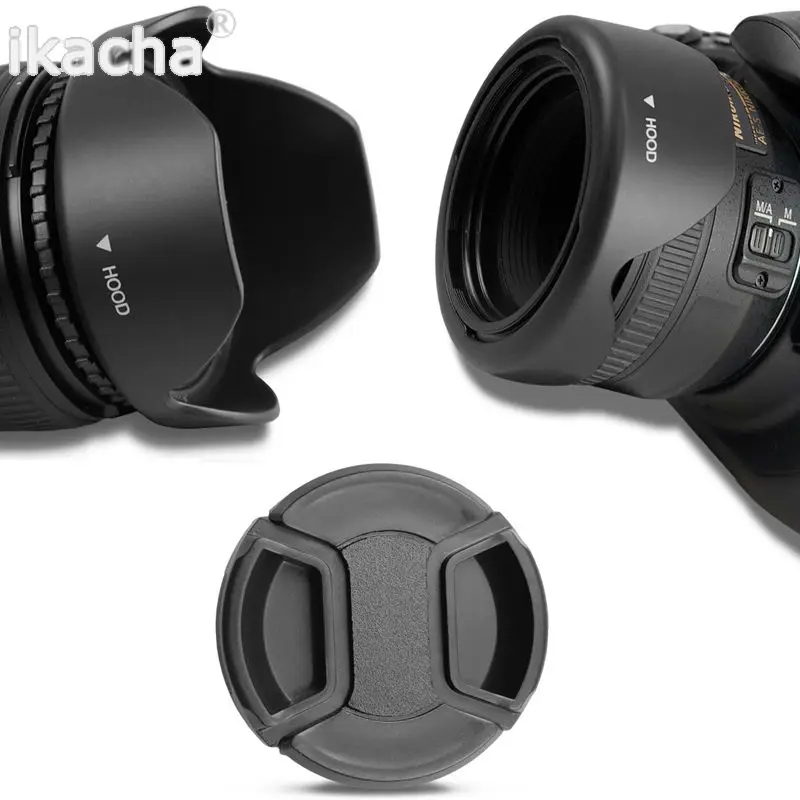 Reversible Lens Hood 52mm 58mm 55mm 62mm 67mm 72mm 77mm Flower Filter Thread + Lens Cap For Canon For Nikon For Sony