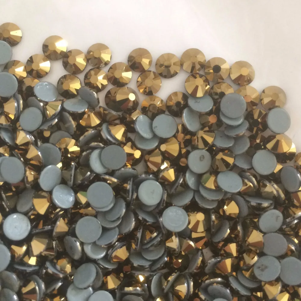 YANRUO Rhinestones Gold Aurum Strass Hot Fix Crystal Golden Color Hotfix Heat Iron on Dress Shoes Glass Sewing Rhinestones