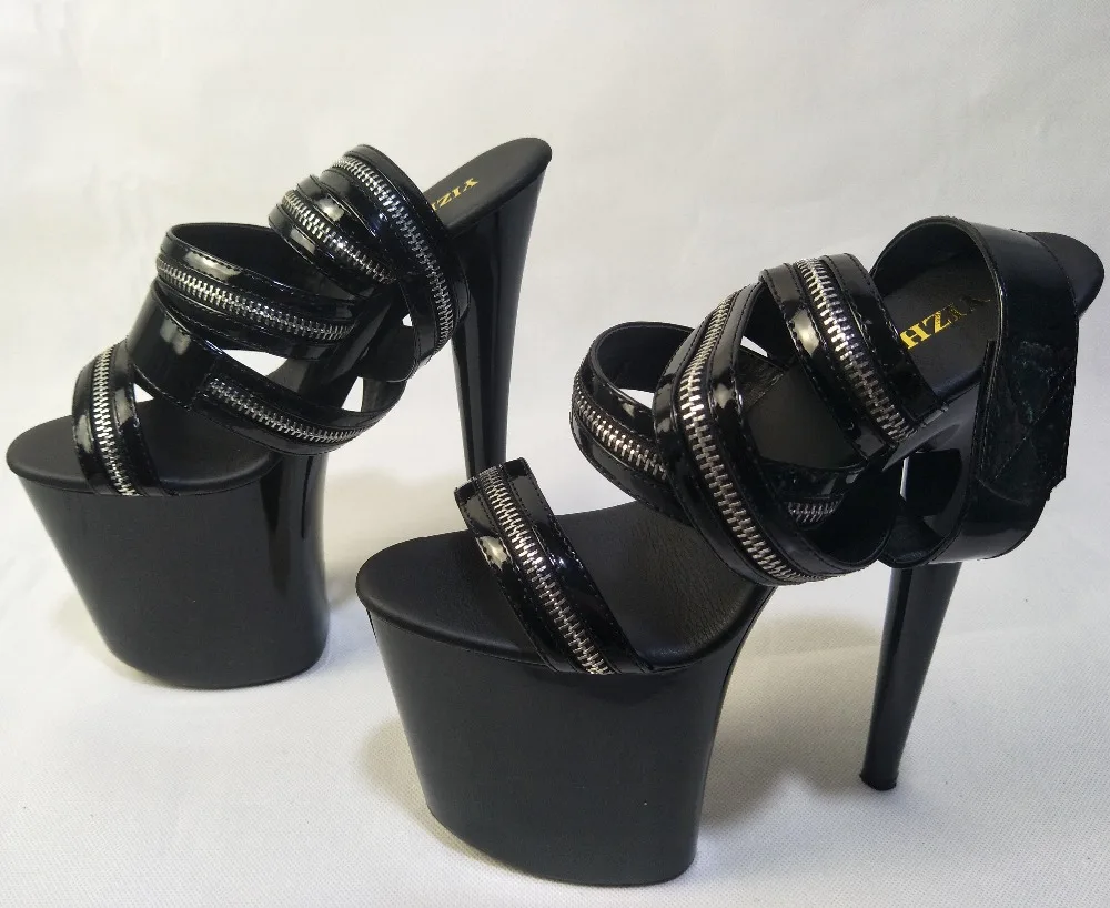 Handmade 8 inch"sexy club high heels platform shoes, 20cm metal zipper trim, open-toed foot model dance shoes