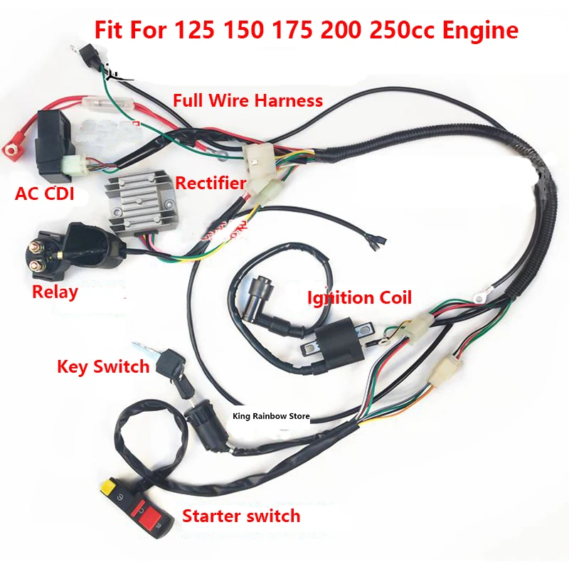 Motorcycle Full Wire Harness AC CDI Relay For CG125 150cc 175cc 200cc 250cc High Assembly Line Speed