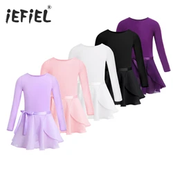 Girls Ballet Tutu Leotards Dancewear Long Sleeves Ballet Dance Class Gymnastics with Chiffon Tied Skirt Set Ballerina Clothing