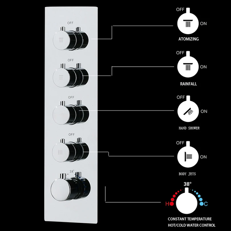 Bathroom Bath Shower Faucet Valve 2~4 Ways Thermostatic / Hot And Cold Mixing Tap Super Large Water Flow For Big Shower Head