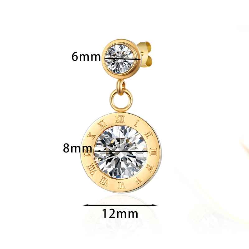 Mode Marke Schmuck Top Qualität Nette Zirkon Tropfen Ohrringe Titan Stahl Römischen Ziffern Ohrringe Für Frauen Beste Valentinstag Geschenk – Detail 3