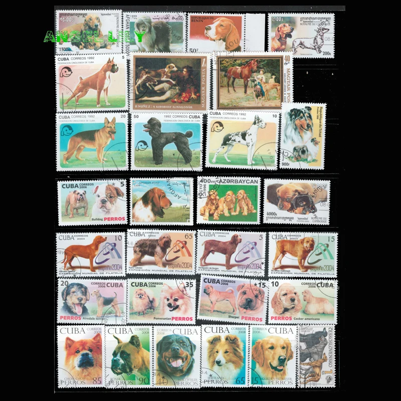 50 PCS/LOT Topic Dog All Different NO repeat Unused Postage With Post Mark Stamps For Collecting