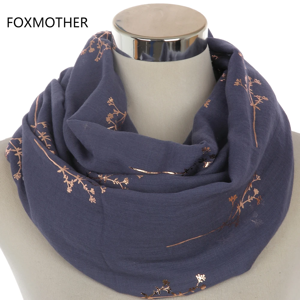 FOXMOTHER-bufanda infinita para mujer, nuevo diseño, negro, gris, azul marino, metalizado, dorado, brillante, Floral, ramas de árbol