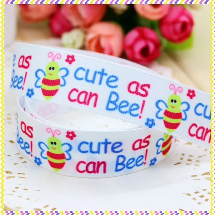 7/8''  bee printed grosgrain ribbon headwear hair bow diy party decoration wholesale OEM 22mm B511