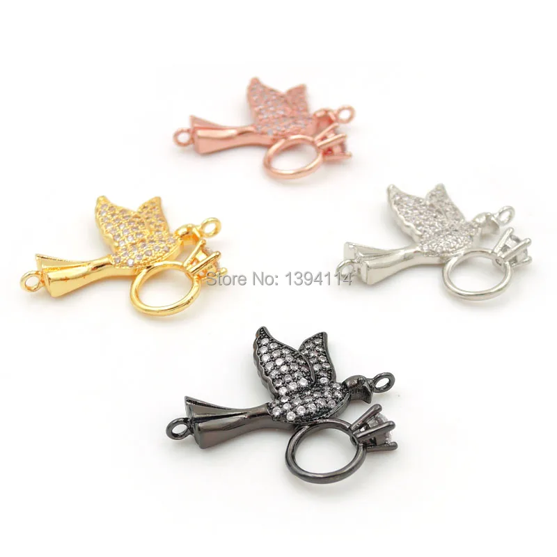 

26*24*4mm Micro Pave Clear CZ Bird Connector With Ring Fit Women As DIY Bracelets Accessory