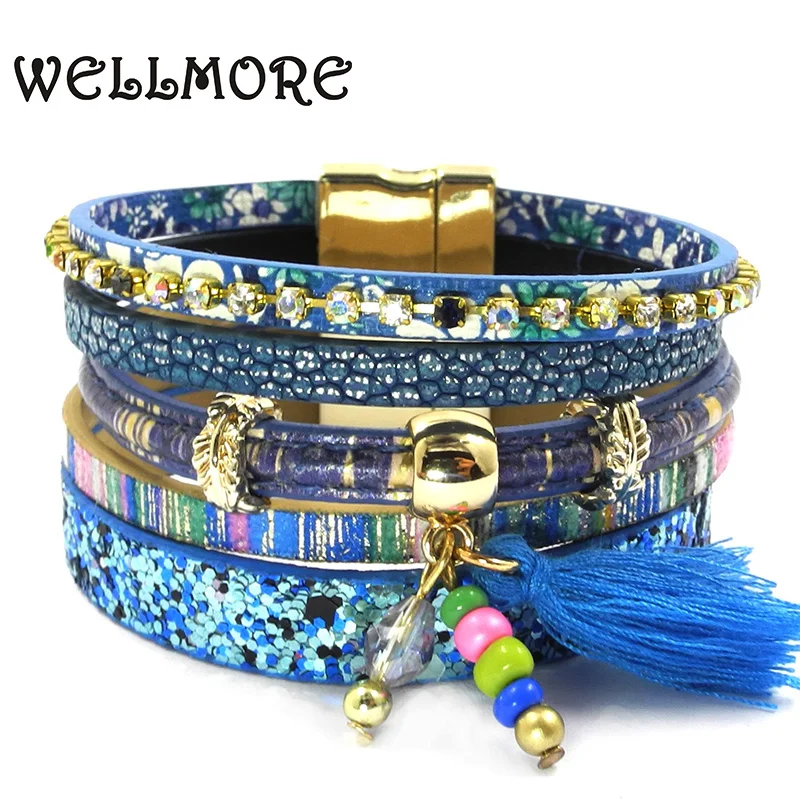 WELLMORE leather bracelet 5 color 3 size women charm bracelets Bohemian bracelets&bangles wholesale jewelry for women