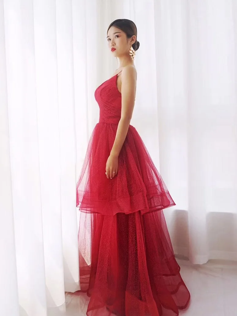 Wine Red Evening Dress Spring 2019 Sexy Backless Prom Dress Spaghetti Strap V-neck a Line Evening Gowns Haute Couture