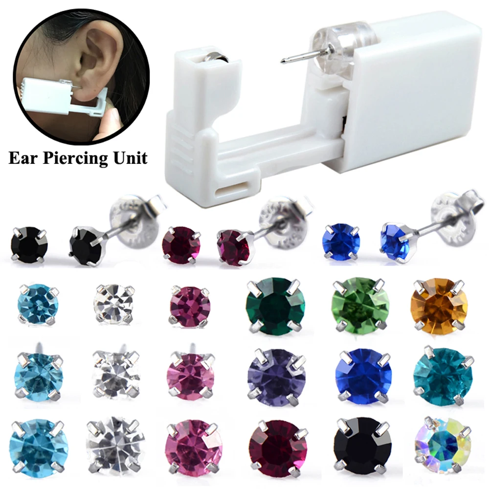 1pcs Disposable Sterilized Safety Nose Ear Piercing Unit Cartilage Tragus Helix Piercing Gun Tool Kit Build In Ear Studs Earring