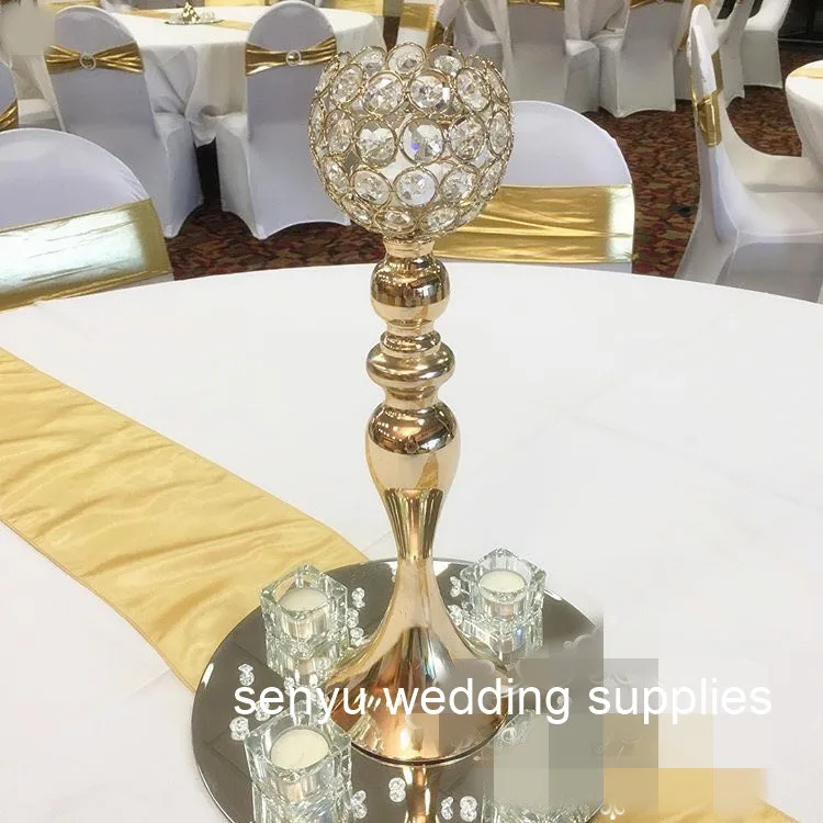 new style elegant wedding event decoration gold crystal candle holder wedding crystal candelabra on sale senyu440