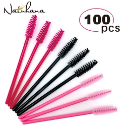 NATUHANA 100Pcs Eyelash Brush Disposable Comb Mascara Wands Eye Lashes Extension Brushes Applicator Spoolers Makeup Tools