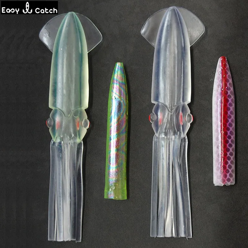 10pcs 15cm Mixed Color Soft PVC Plastic Squid Fishing Lures Saltwater Fishing Big Luminous Artificial Squid Skirts Bait
