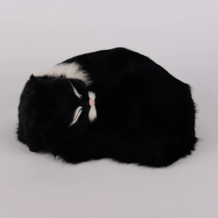 

black sleeping simulation cat model plastic&fur creative white mouth cat doll gift 25x11x20cm a1078