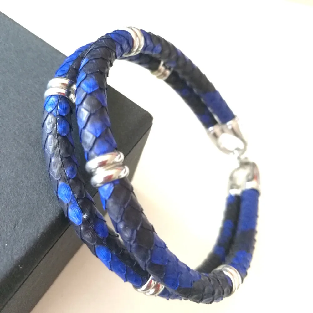 (10pcs) Fashion 5mm Blue Python Snake Leather Bracelets&bangles with  Stainless Steel Buckle Drop shipping