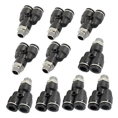 

10 Pcs Air Pneumatic 1/4" PT to 10mm Y Shaped Push in Connectors Quick Fittings