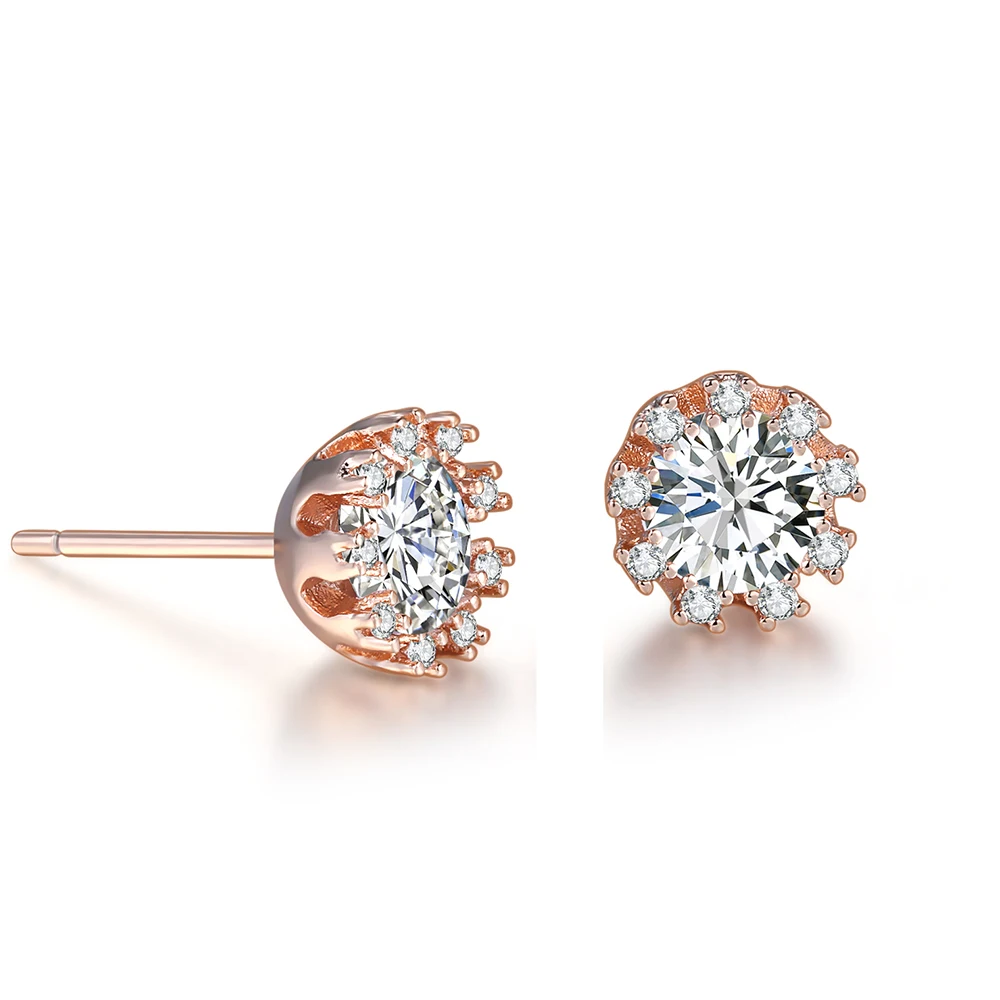 Simple and Fashionable Temperament Crystal Zircon Stud Earrings For Women Rose Gold Color Charm Jewelry DWE021M