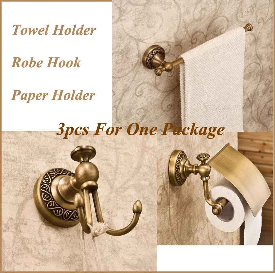 3pcs For One Set Antique Copper Bathroom Sets Include Robe Hook Paper Holder Towel Holder KF367