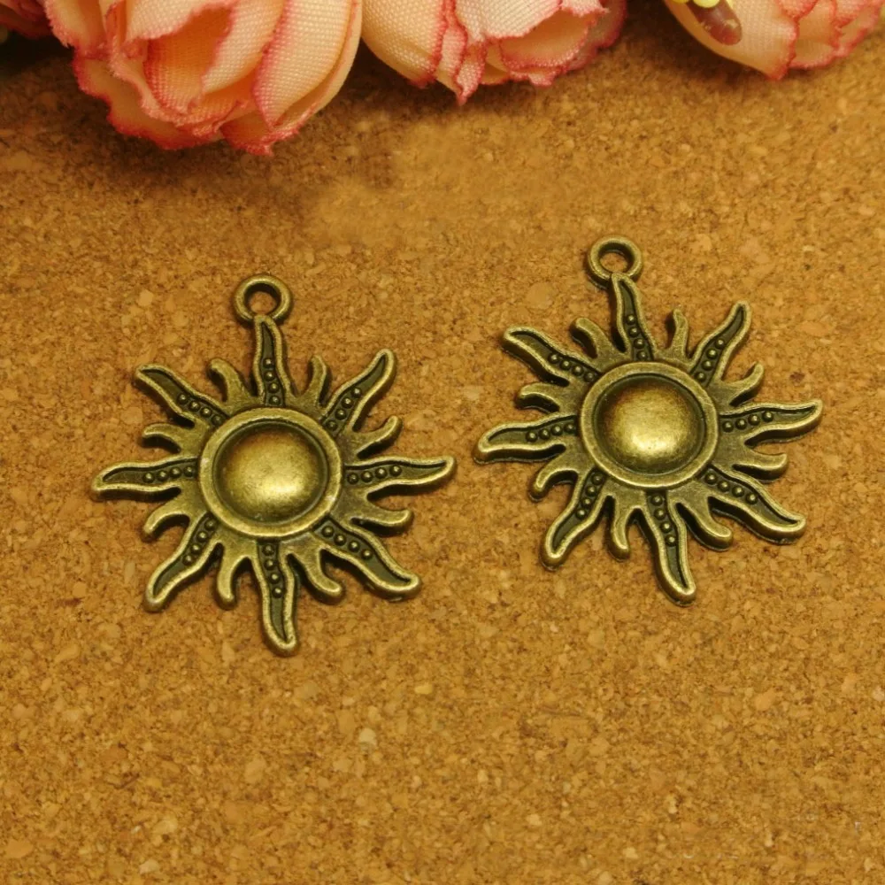 High Quality 20 Pieces/Lot 23.8mm*27mm Alloy Silver plated Or Bronze Plated Religious Sun Charms For Jewelry Making