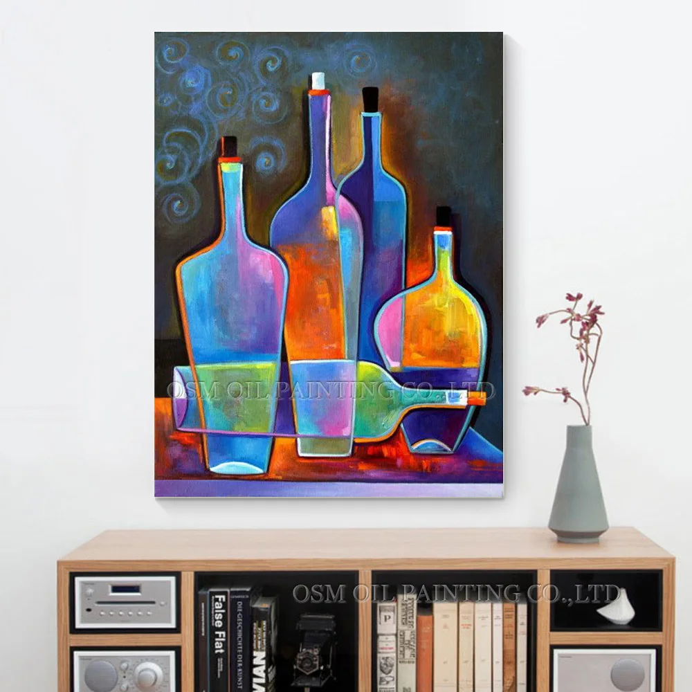 

Skills Artist Handmade High Quality Abstract Colorful Bottles Oil Painting on Canvas Modern Wine Bottle Oil Painting Picture