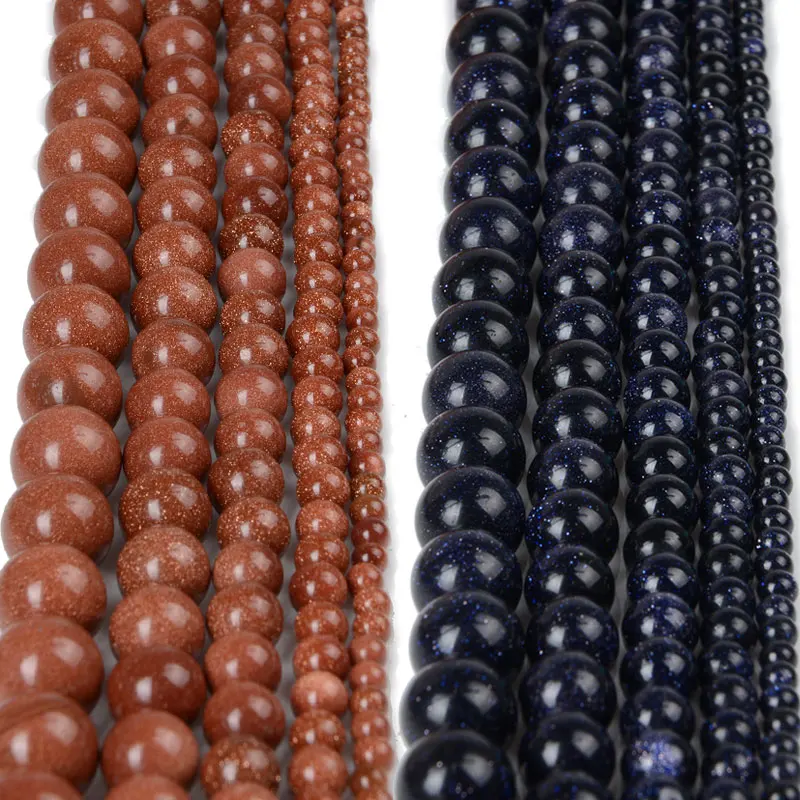 Gold Color Sand Dark Blue Sand Natural Stone Beads Loose Spacer Beads DIY Women Men For Bracelet Necklace Making 4 6 8 10 12mm