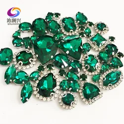 Strass di vetro con fibbia in cristallo verde Malachite misto, accessori per cucire 50 pezzi, uso per ricamo, decorazione di abbigliamento fai da te