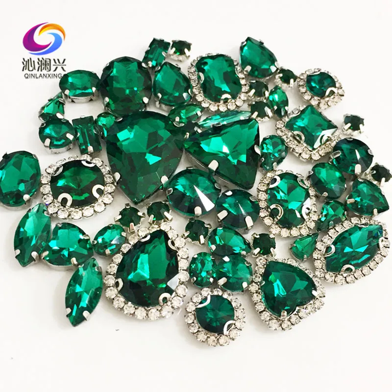 Mixed Malachite Green Crystal Buckle Glass Rhinestones, 50Pcs Sewing Accessories, Use for Needlework, DIY Clothing Decoration