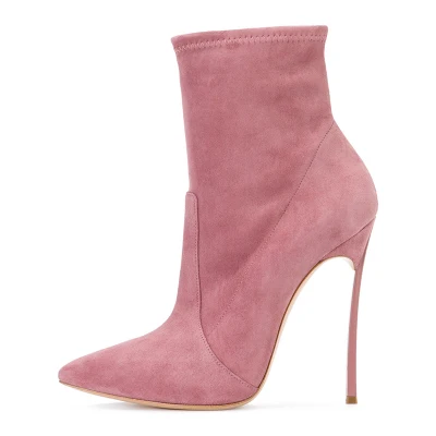 Fashion Women Boots Spring Autumn High Heels Shoes For Female 10cm Daily Shoes 12cm Suede Pink  Ankle Boots