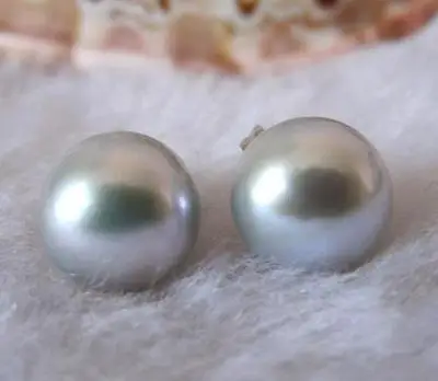 Hot selling free shipping******** Genuine 8mm Gray Akoya Pearl 925 Silver stud Earrings