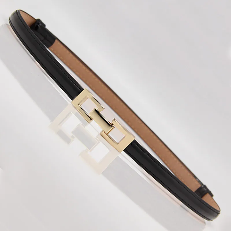 Ceinture en cuir noir avec découpe dorée pour femme, ceinture en alliage carré, ceinture strucmince, ceinture réglable, sangle de taille pour robe, ceintures pour femme