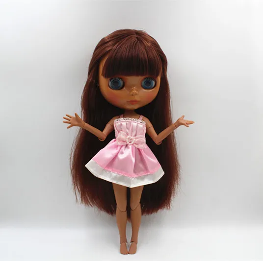 

Blygirl Blyth doll Brown red bangs straight hair nude doll black skin joint body 19 joint DIY doll can change makeup