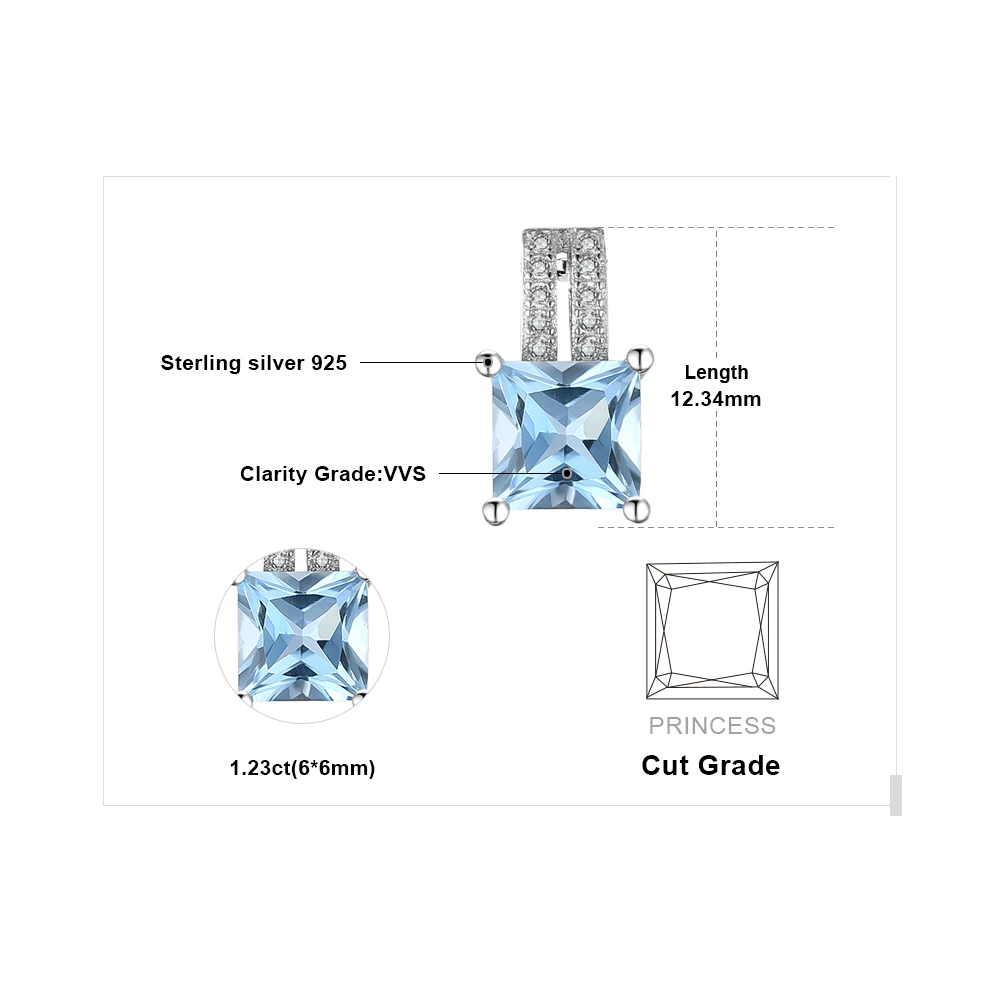 JewelryPalace 1.2ct Princess Cut Blue Topaz 925 Sterling Silver Naszyjnik dla kobiety bez łańcuszka — zdjęcie 6