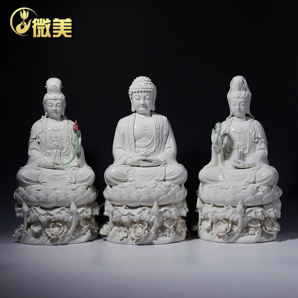 

Dehua ceramics 18 inch lotus Buddha waves Sam West Avalokiteshvara Amitabha mahasthamaprapta