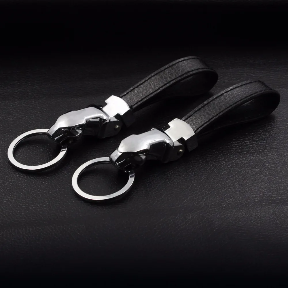 Men Leather Keychain Gifts Jaguar Car Key Chain Stainless Key ring Metal Keychains Men Jewelry