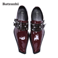 Batzuzhi Luxury POP Men Shoes Rock Genuine Leather Dress Shoes Men Handmade Fashion Wine Red Men Wedding Shoes Party/Prom, EU46