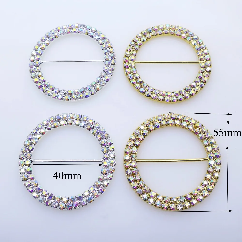 50pcs/pack inner 40mm AB Double row round slide buckles DIY hair accessory Wedding Initiation Ribbon Decoratio