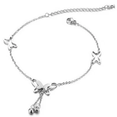 Butterfly Pendant Anklets Foot Chain Summer Tassel Rhinestone Beach Leg Bracelet Handmade Anklet Gold Silver Color Jewelry