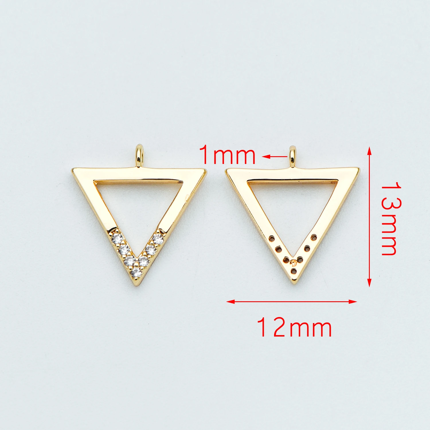 10pcs Real Gold/ Rhodium Plated Brass Triangle Charms 12mm, CZ Paved Geometric Pendants (GB-621)