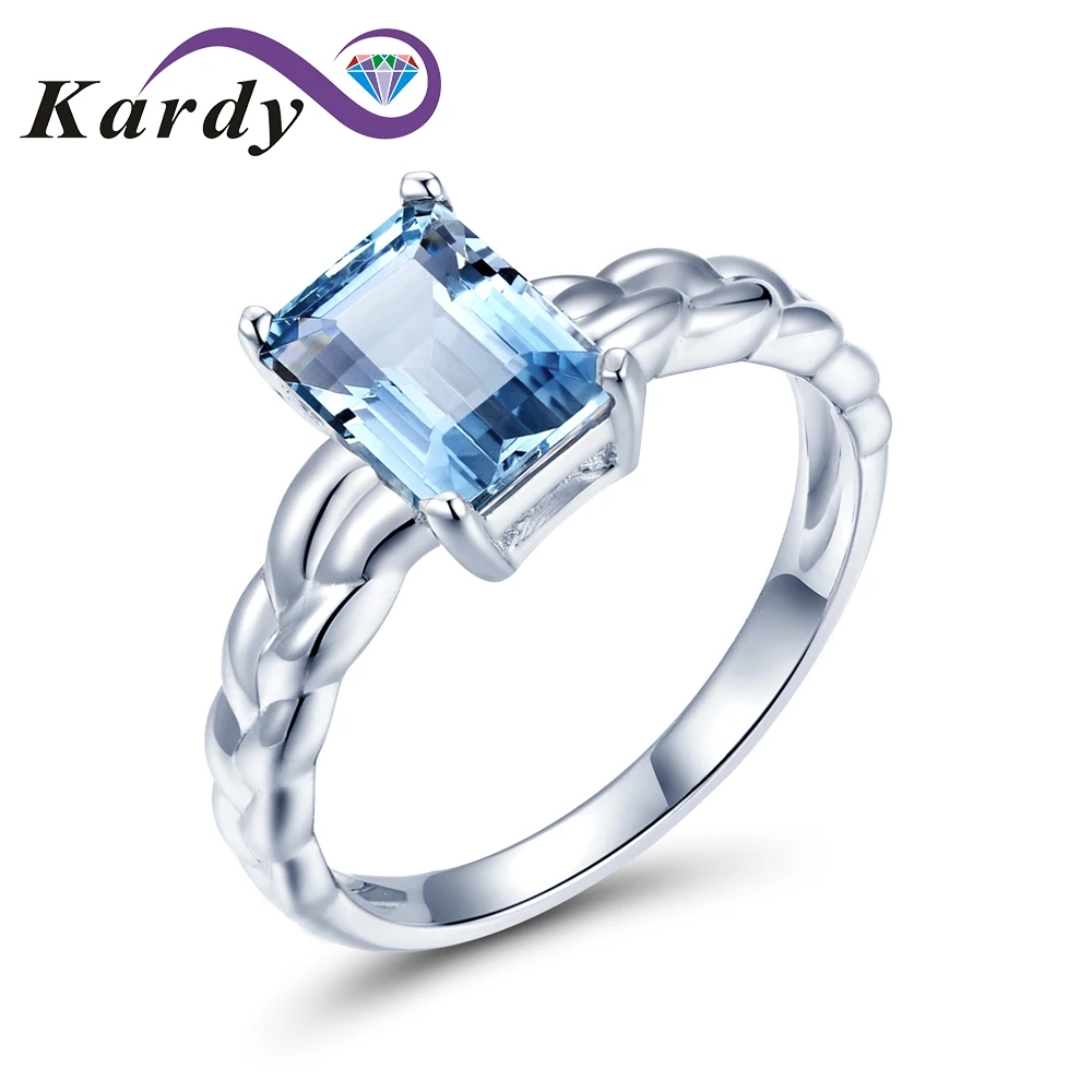 

Kardy Elegant Design Marine Blue Gemstone Aquamarine 14K Solid White Gold Bridal Wedding Promise Women's Ring