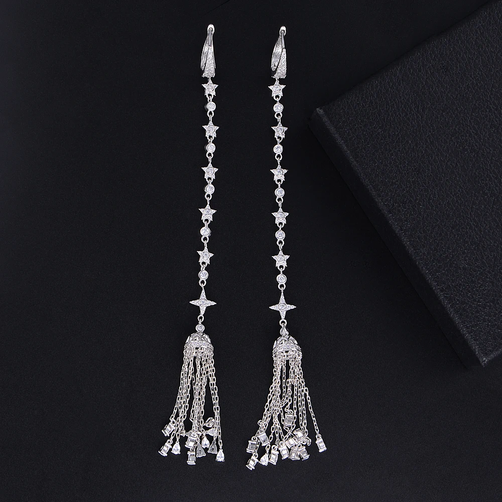 GODKI 149mm Super Long Cross Tassel Drops Geometry Cubic Zirconia American Wedding Party Earring Fashion Jewelry for Women