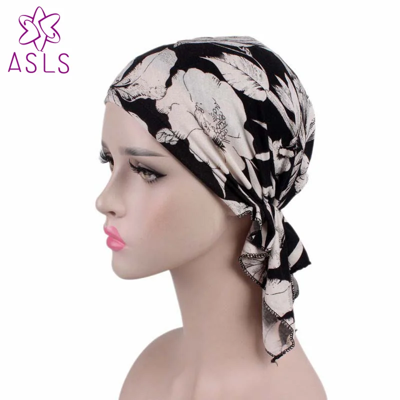 New Fashion high quality Women Stretchy Turban Cotton Beanie Pre Tied Scarf Head Scarf Chemo Hat Cancer Scarves Lady Turbante