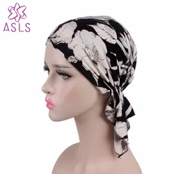 New Fashion high quality Women Stretchy Turban Cotton Beanie Pre Tied Scarf Head Scarf Chemo Hat Cancer Scarves Lady Turbante