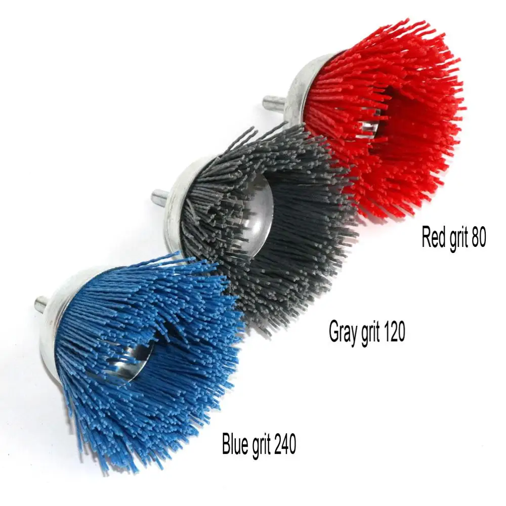 3 개 3 "나일론 컵 브러쉬, 연마 와이어 휠 세트 청소 연마 디버링 및 용접 제거, 1/4 생크 3 개 포함