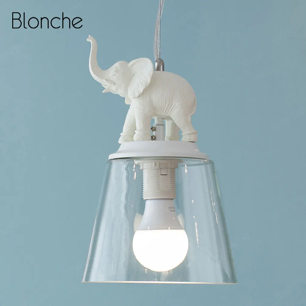 

Nordic Resin Elephant Pendant Lights Modern E27 Glass Hanging Lamp Led Pendant Lamp for Children Room Dining Room Light Fixtures