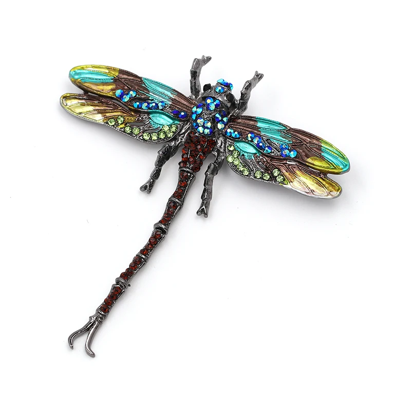 High Quality Crystal Dragonfly Brooches for Women Girl Green Jewelry Scarf Lapel Pins Brooch Antique Accessories O2202-1