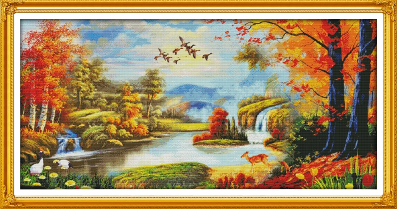 

Good luck (1) cross stitch kit lanscape garden 14ct 11ct count printed canvas stitching embroidery DIY handmade needlework