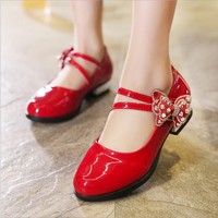 2023 new shoes with the red leather shoes for girls party red childrens party shoes princess wedding shoes children