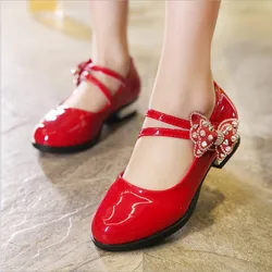 2023 nuove scarpe con le scarpe in pelle rossa per le ragazze party red children party shoes princess wedding shoes bambini