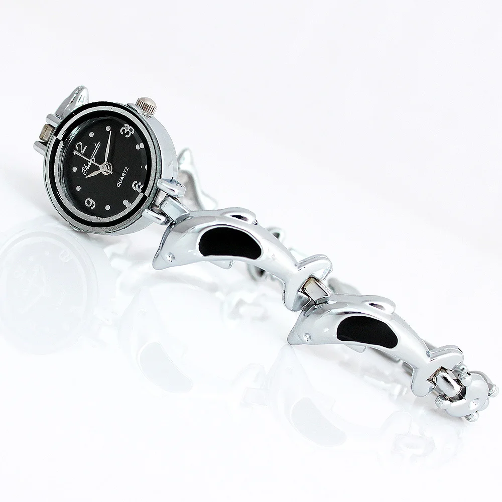 Bracelete feminino de quartzo com 6 peças, pulseira de metal em aço estilo golfinho para mulheres o118m