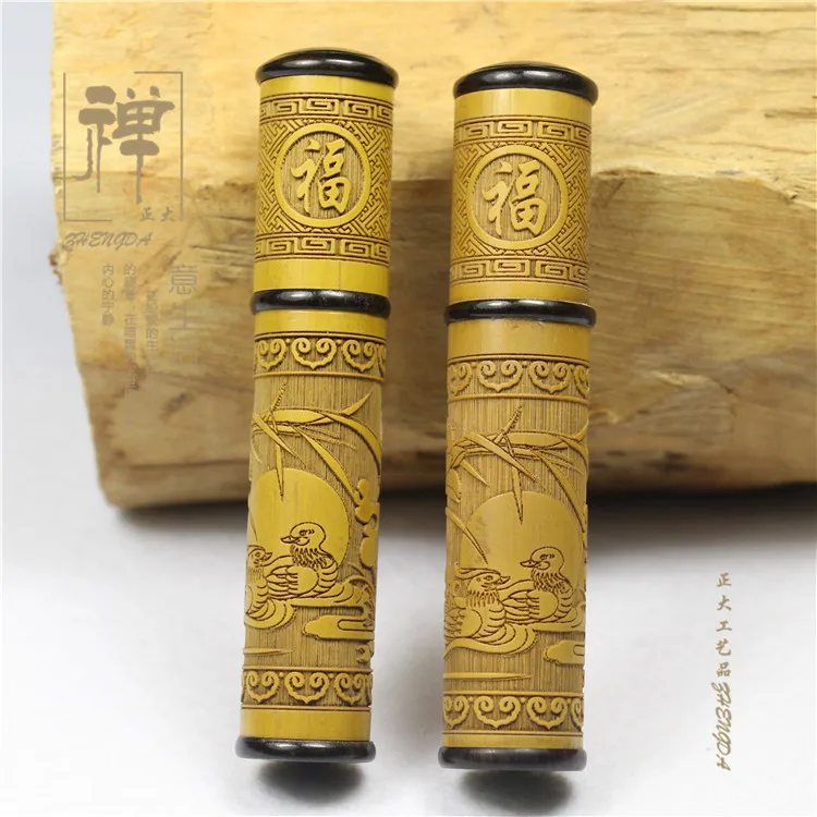 Zhengda with ebony carved small mouth pull whangee incense tube toothpick holder incense bamboo products bamboo custom